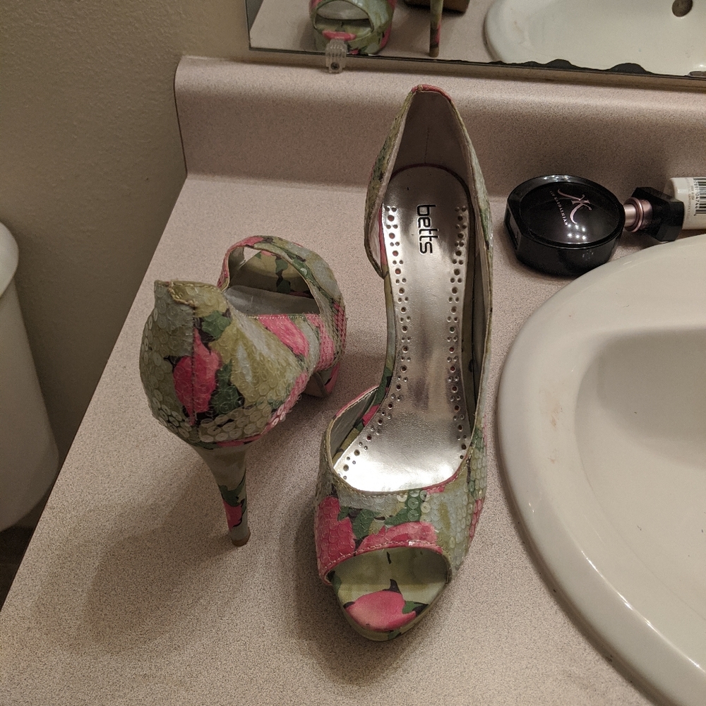 Floral open toe heels